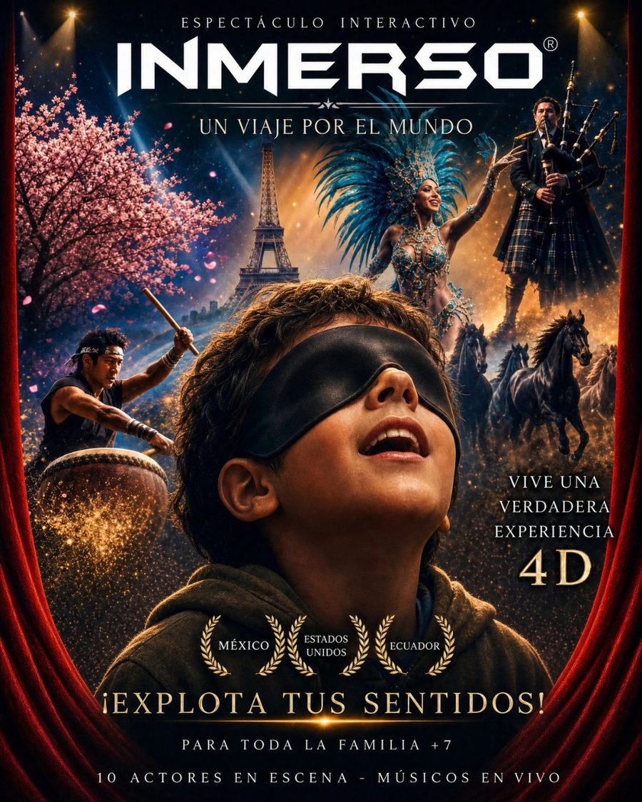 Familia viviendo la experiencia Inmerso con antifaces